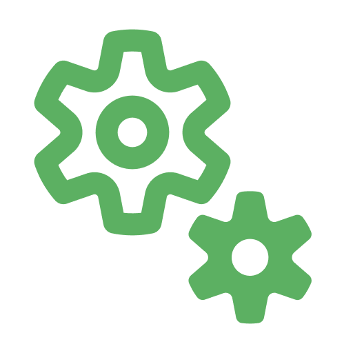 Two green cogwheels of different sizes, interlocking and angled, evoke the seamless efficiency of water and sewer services against a pristine white background.