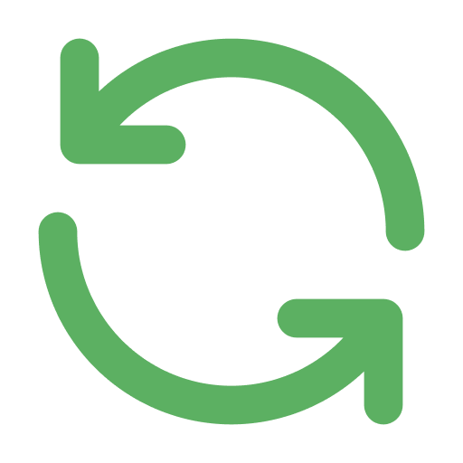 Two green arrows forming a circle, with one arrow pointing up to the left and the other down to the right, much like the cyclical nature of water and sewer services, symbolizing refresh or reload.
